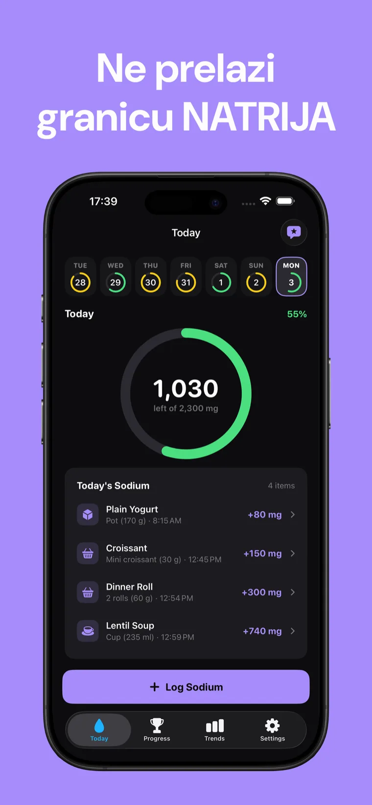 Ne prelazi granicu NATRIJA — Sodium Tracker na iPhoneu prikazuje dnevni prsten napretka unosa natrija